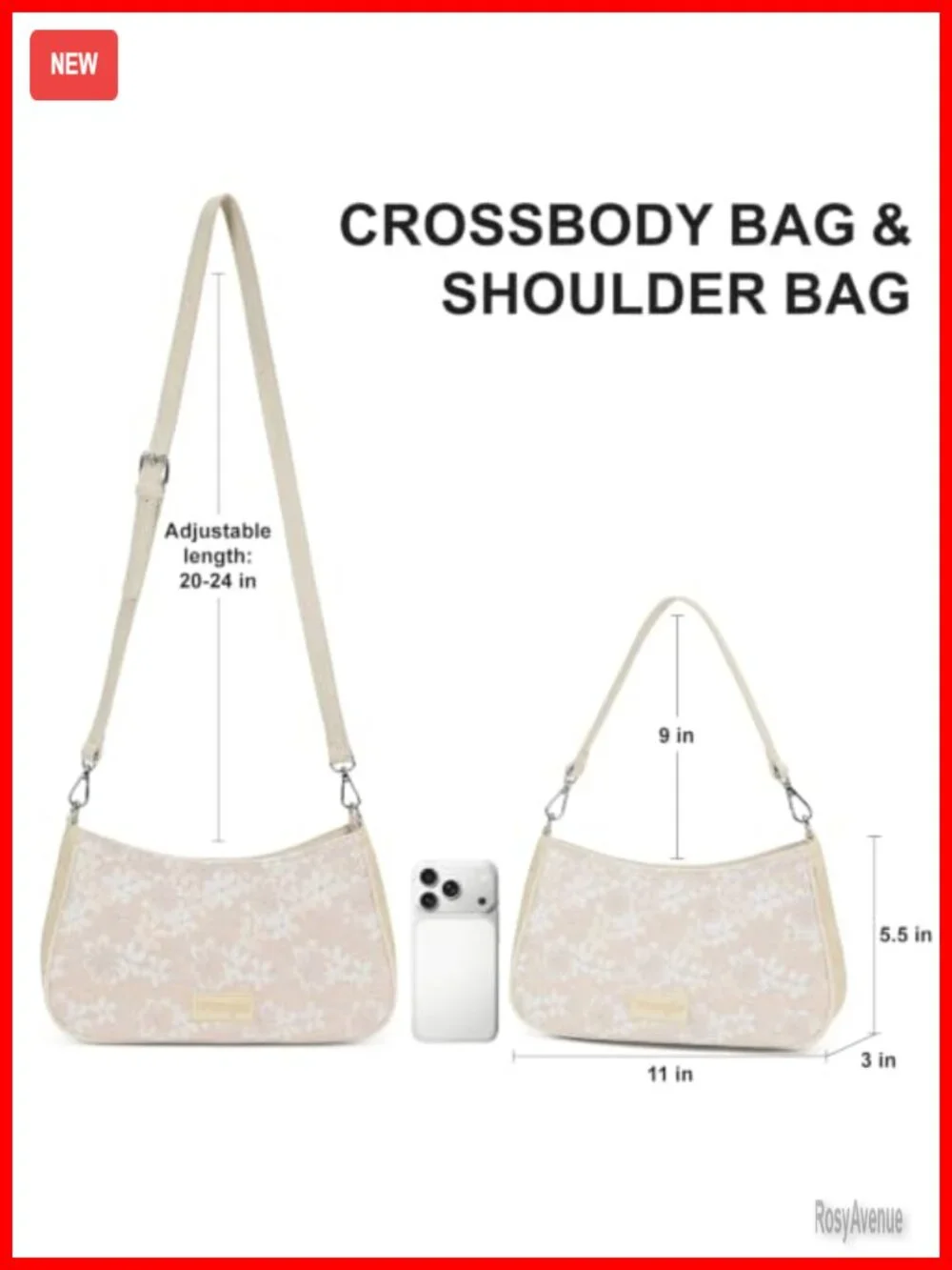 Faux Leather Lace Floral Hobo Handbag with Crossbody Strap